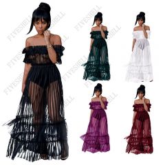 2023 Halloween Sexy Womens One Shoulder Mesh Dress Cocktail Long Slim Dress Banquet Tube Top Dress Skirt Medieval cosplay