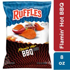 Ruffles Flamin' Hot BBQ Flavored Potato Snack Chips, 8 Ounce Bag (Packaging may vary)