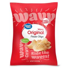 Great Value Party Size Original Wavy Potato Chips, 13 oz