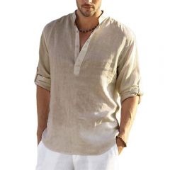 New Men's Casual Blouse Cotton Linen Shirt Loose Tops Long Sleeve Tee Shirt Spring Autumn Casual Handsome Men's Shirts