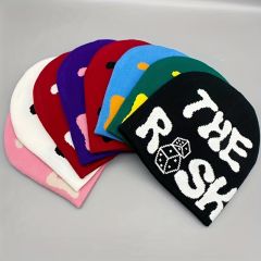 THE RISK Jacquard Beanie Y2K Candy Color Couple Skull Cap Unisex Elastic Hip Hop Beanies Ski Hats For Women Men