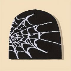 Goth Spider Web Jacquard Beanie Y2K Knitted Warm Beanie Hip Hop Unisex Elastic Knit Hat Skull Cap For Women Men