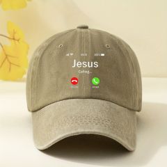 JESUS Calling Printed Baseball Cap Washed Distressed Solid Color Unisex Sun Hat Adjustable Golf Dad Hats For Women & Men